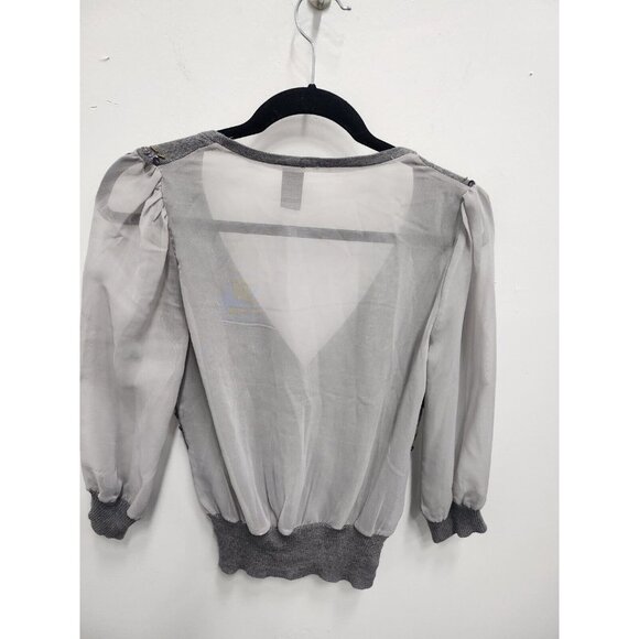 BKE the Buckle Womens Cardigan Small Gray Sheer Contrast Knit Sequin Embellished - Picture 2 of 7